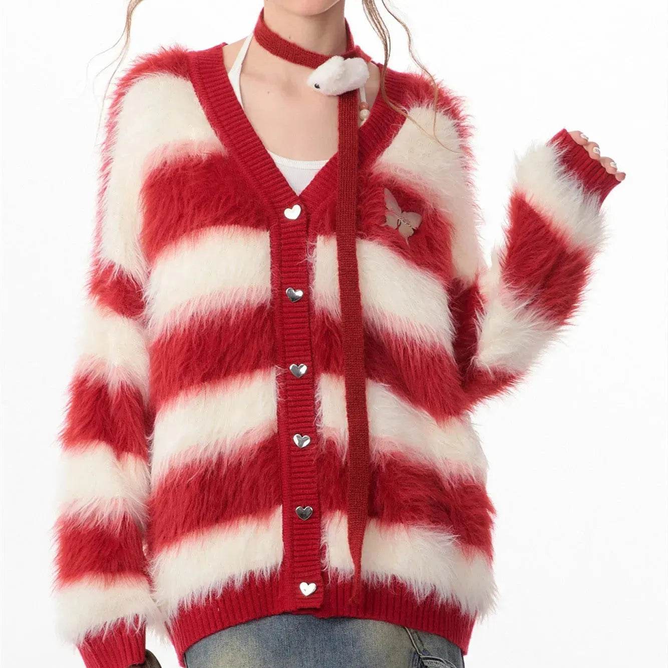 Lady in Red Winter Christmas Plush Cardigan