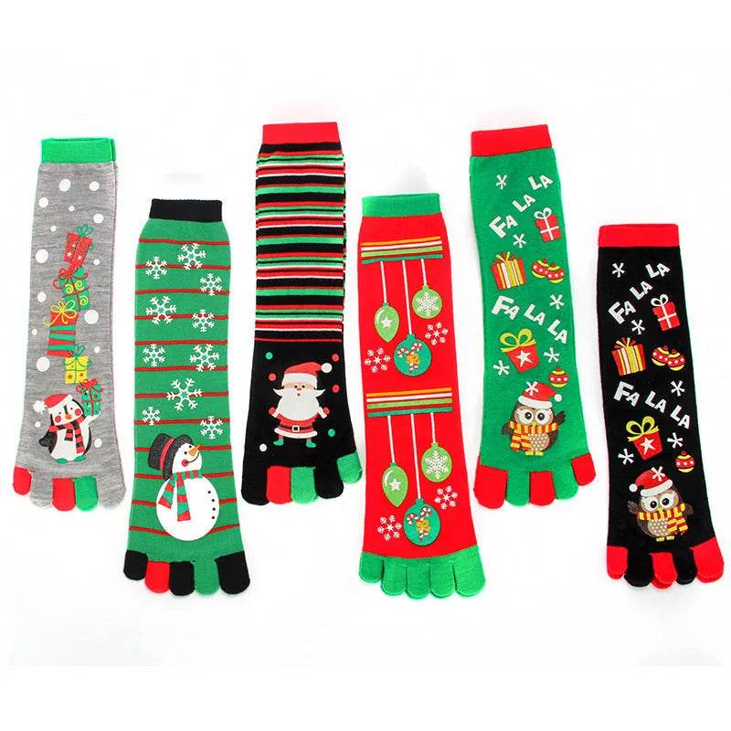 Cute Winter Christmas socks Five-finger Elastic absorbent Split-toe