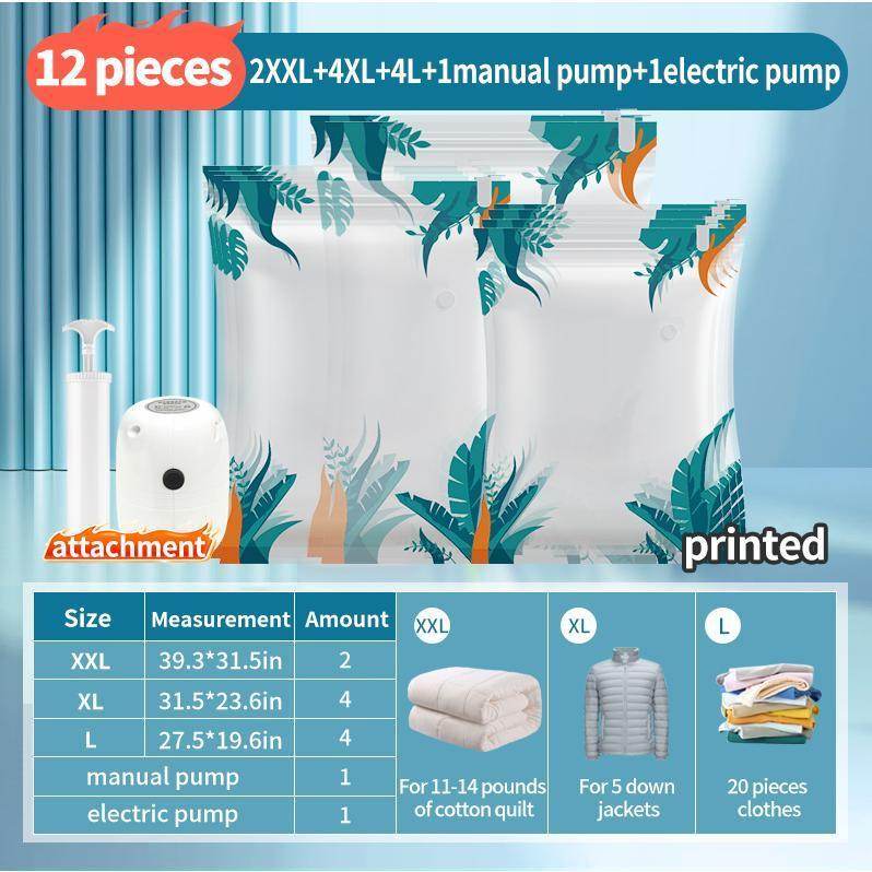 Transparent Vacuum Storage Bags, 10/PACK (4 L, 4 M, 2 Small Bags) With Pump