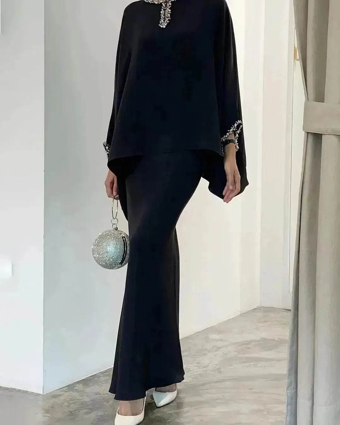 Women's Middle East Pearl Mop Dress Suit Arabtop and Blouse Elegant Matching ArabTop and Skirt suit Arab2 piece outfit