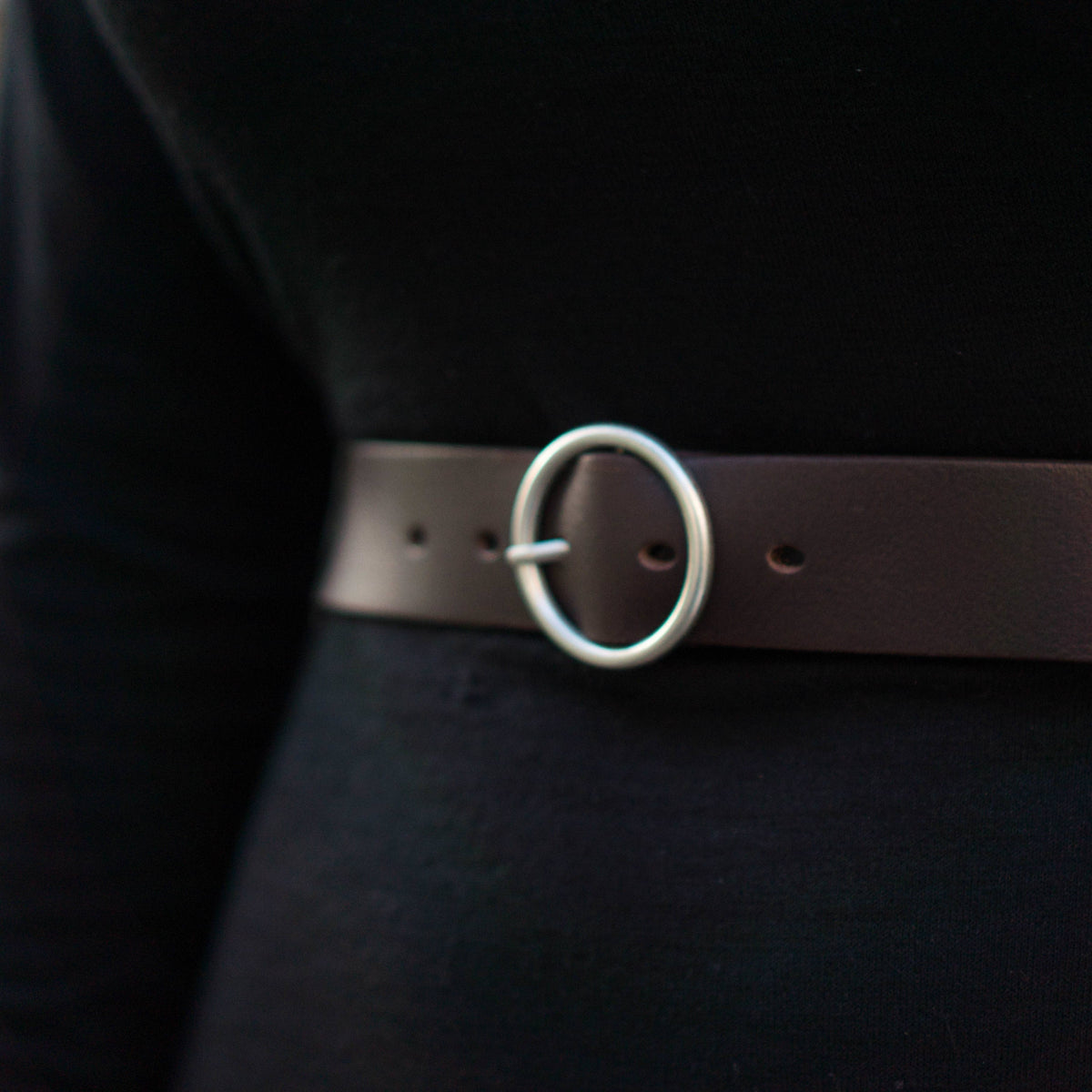 Sempre - Cognac Vachetta Leather Waist Belt with Circular Buckle - Made in Canada
