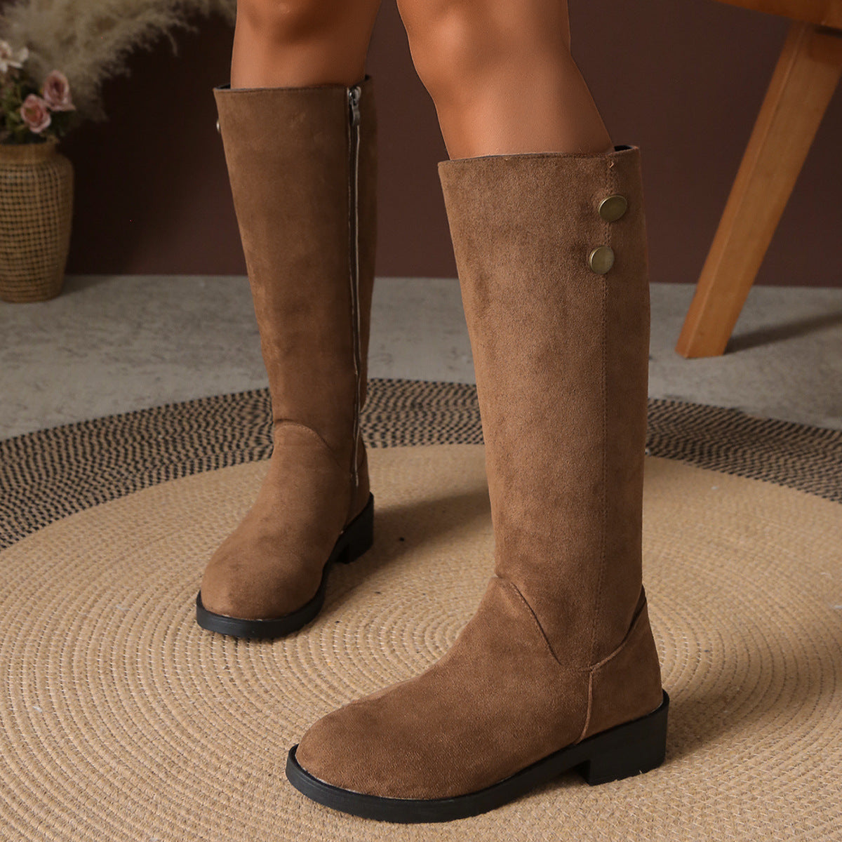 Women's British Style Suede Ankle Boots – Side Zip Slim-Fit Fashion Boots