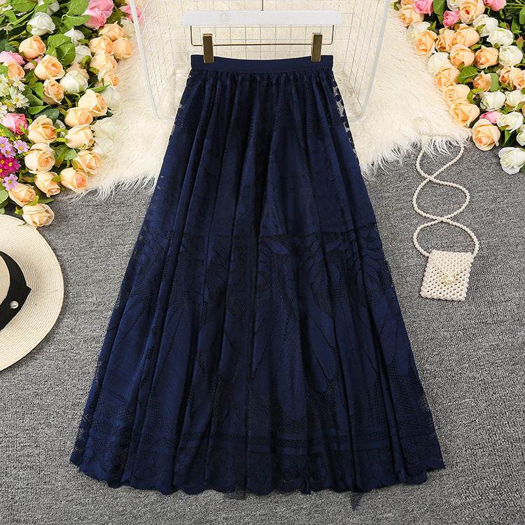 Spring Summer Women's Lace Flowy Midi Skirt