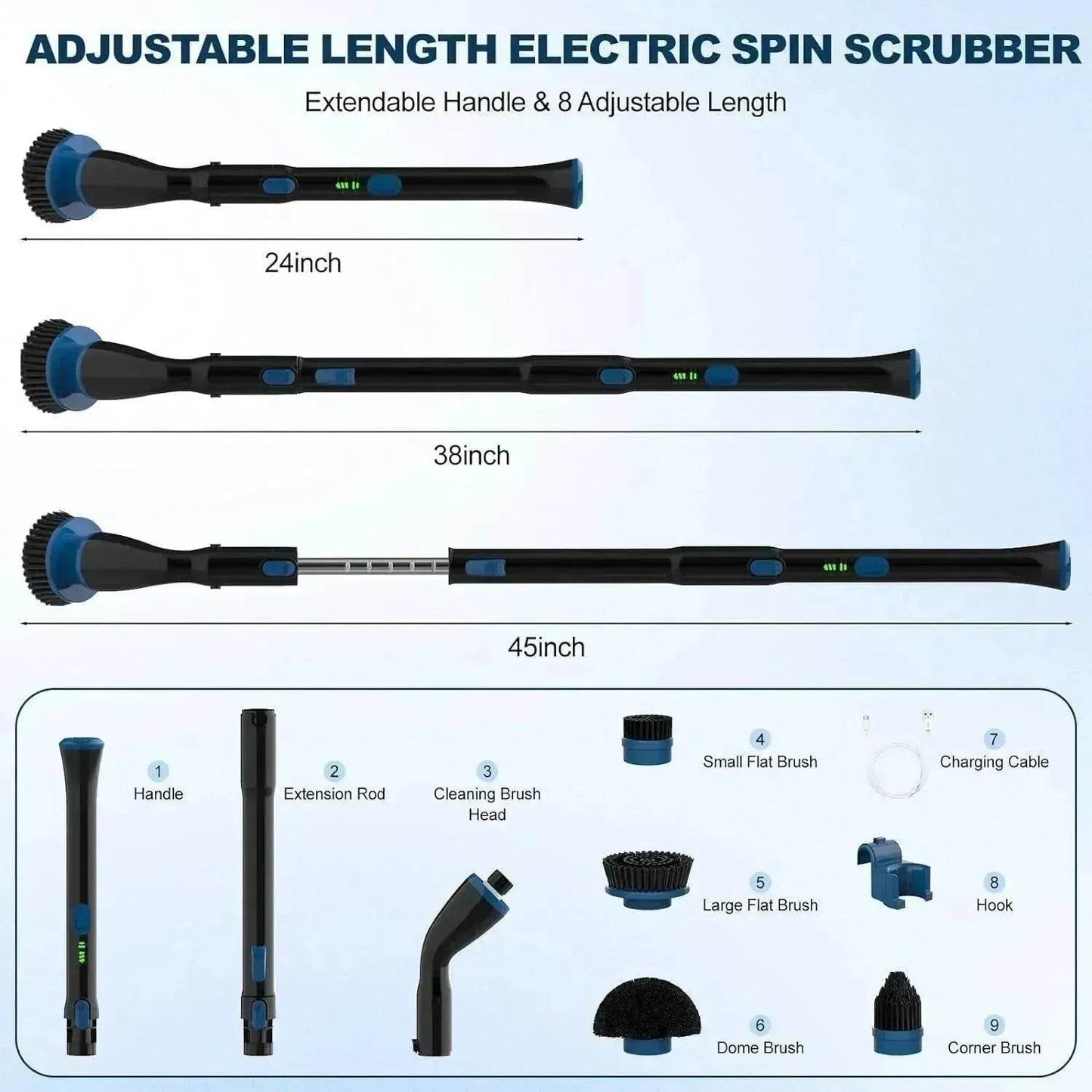 Electric Spin Scrubber, Cordless Cleaning Brush With 4 Replaceable Brush Heads And Adjustable Handle for Bathroom, Kitchen, Tub, Tile, Floor