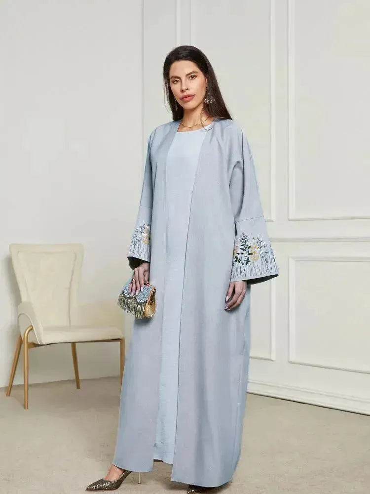 Embroidered Cardigan Abaya Dress Robe for Arab Dubai Turkey Middle East Women