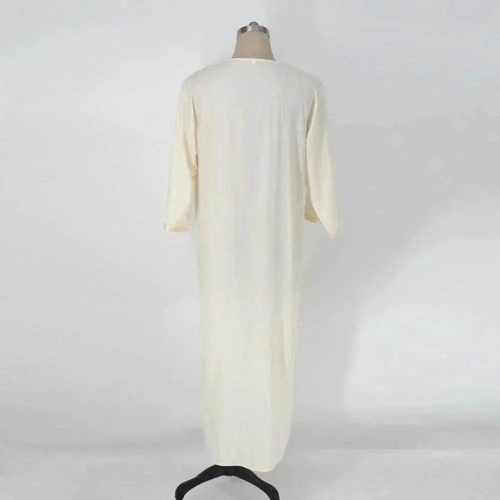 Fashionable and Elegant Ethnic Style Loose Casual Embroidery White Arab Robe Moroccan Men's Jalabiya