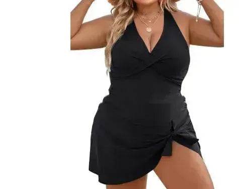 European And American Fashion Pure Color Slimming Flab Hiding Push Up Dress Women's Summer Swimsuit