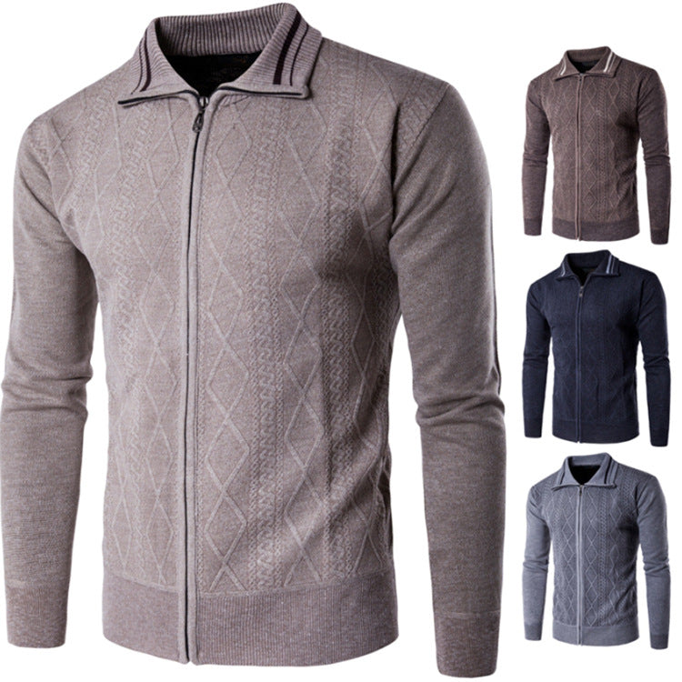 Men's Thickened Cotton Cardigan Zipper Lapel Sweater