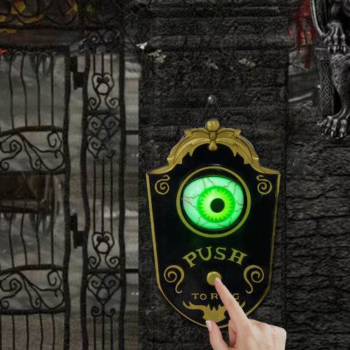 HOMCOM 7.1 Halloween Decoration, Animatronic Doorbell With Simulation Light-up Eyeball, Sound And Motion Activated Animated Prop W Piercing Doorbell Sound