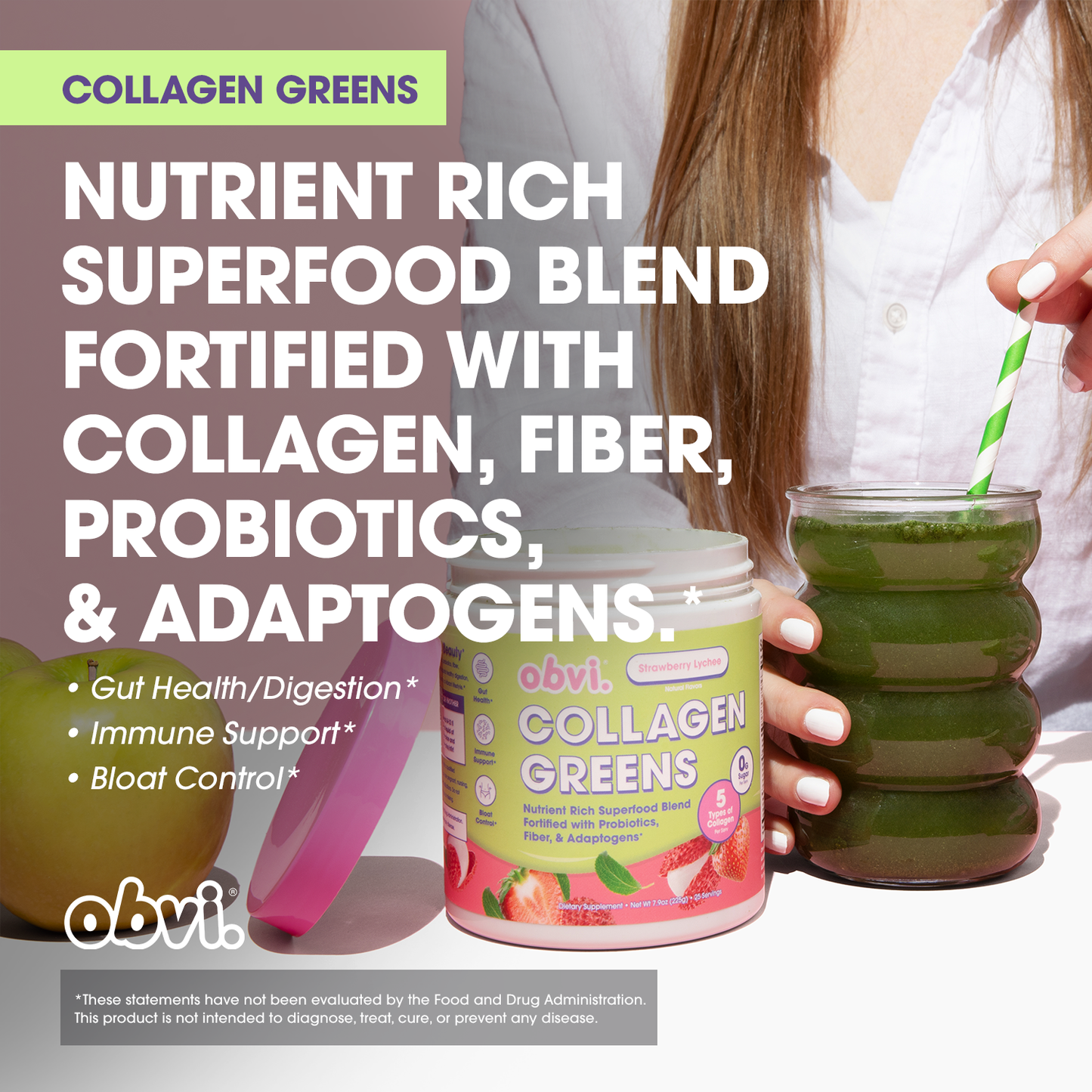 Obvi. Collagen Greens - Strawberry Lychee