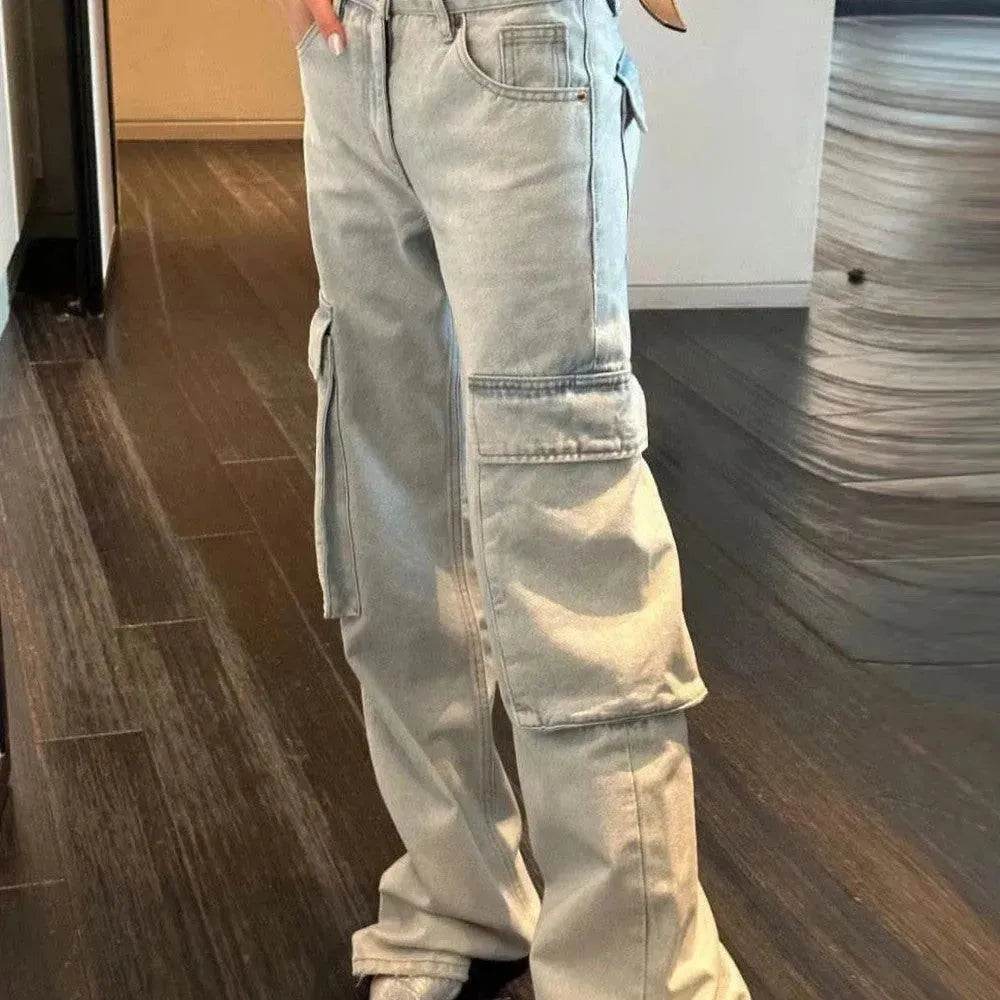 Fashion Y2K street Personality wide-leg Denim Jeans Trousers Women