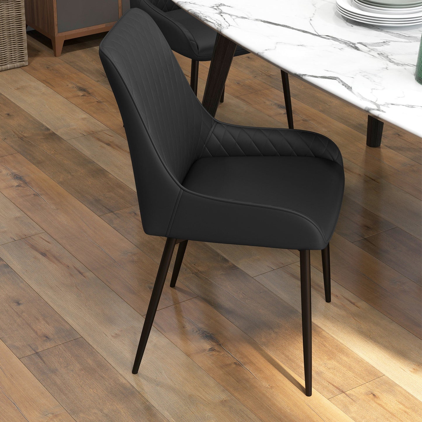 Blake Vegan Leather Modern Dining Chairs with Diamond Tufting-Set of 4-Black