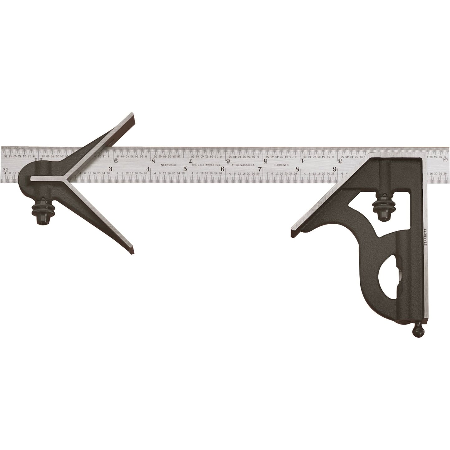 Combination Squares with Square Head & Centre Head - No. 11HC Series with Cast Iron Heads, 150 mm L, 0.5 mm Graduations, Steel, Satin