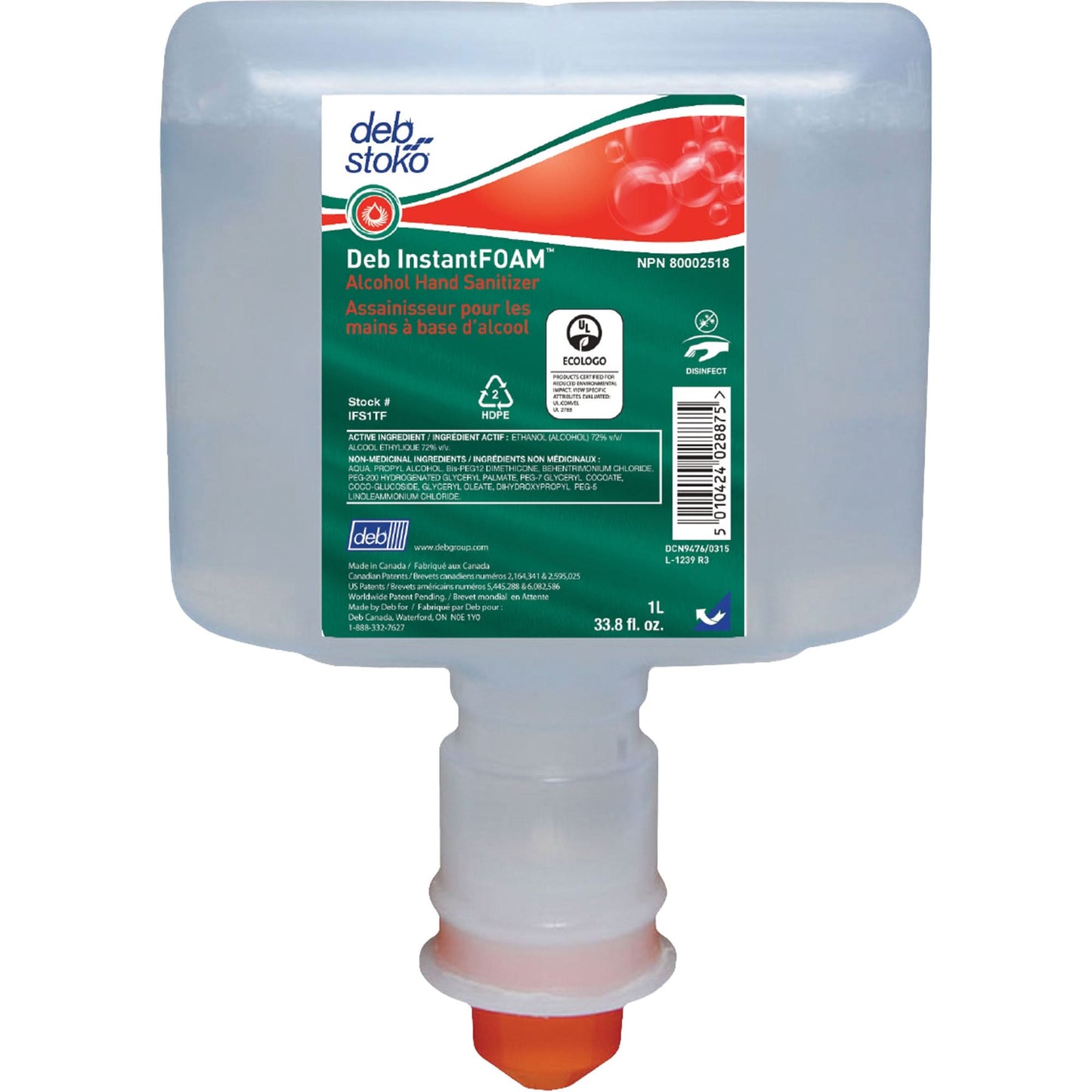 InstantFoam® Sanitizer, 1000 ml, Cartridge Refill, 72% Alcohol
