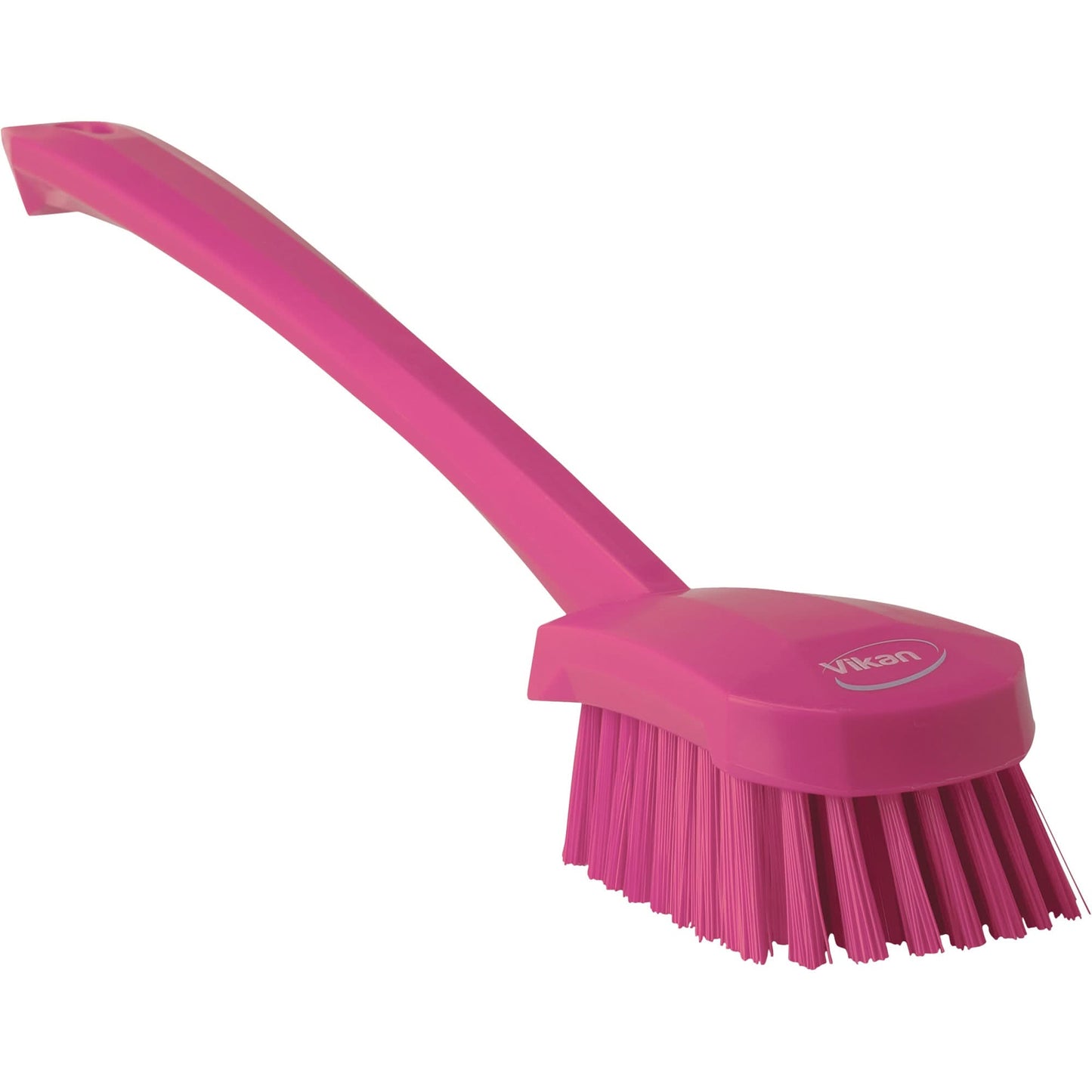 Long Handle Brush, Stiff Bristles, 16-3/10" Long, Pink