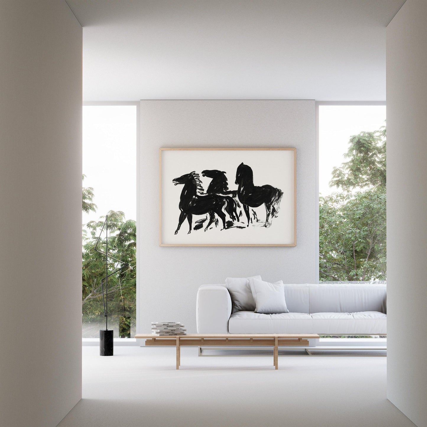Leo Gestel - Three Black Horses | Vintage Neutral Sketch Art (available handframed or unframed)