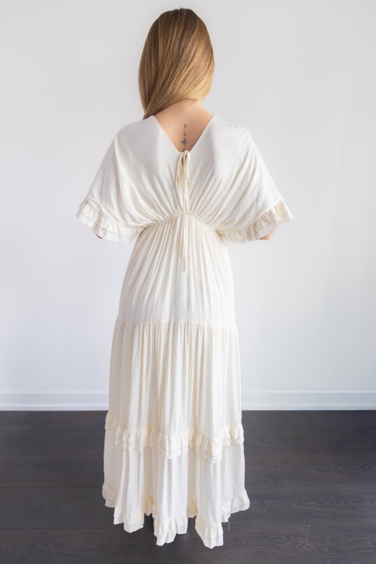Robe longue fluide à volants