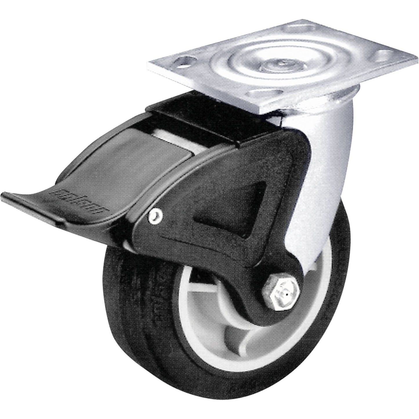 Total Locking Caster, Swivel with Brake, 6" (152.4 mm), Steel, 900 lbs. (408 kg.)