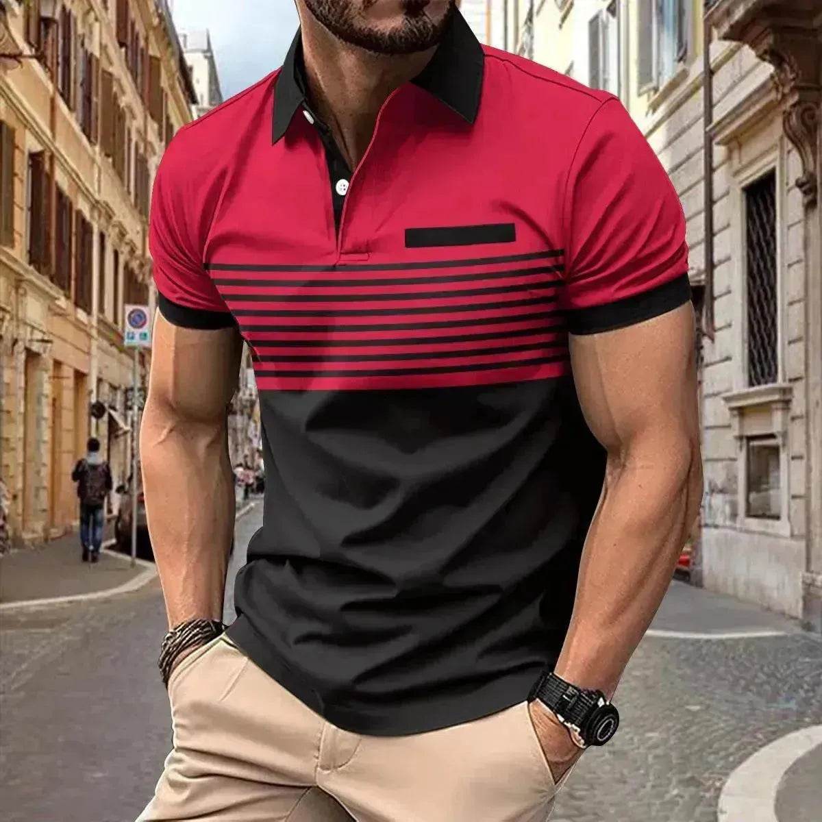 Men's Casual Striped polo T-Shirt With fake Chest Pocket