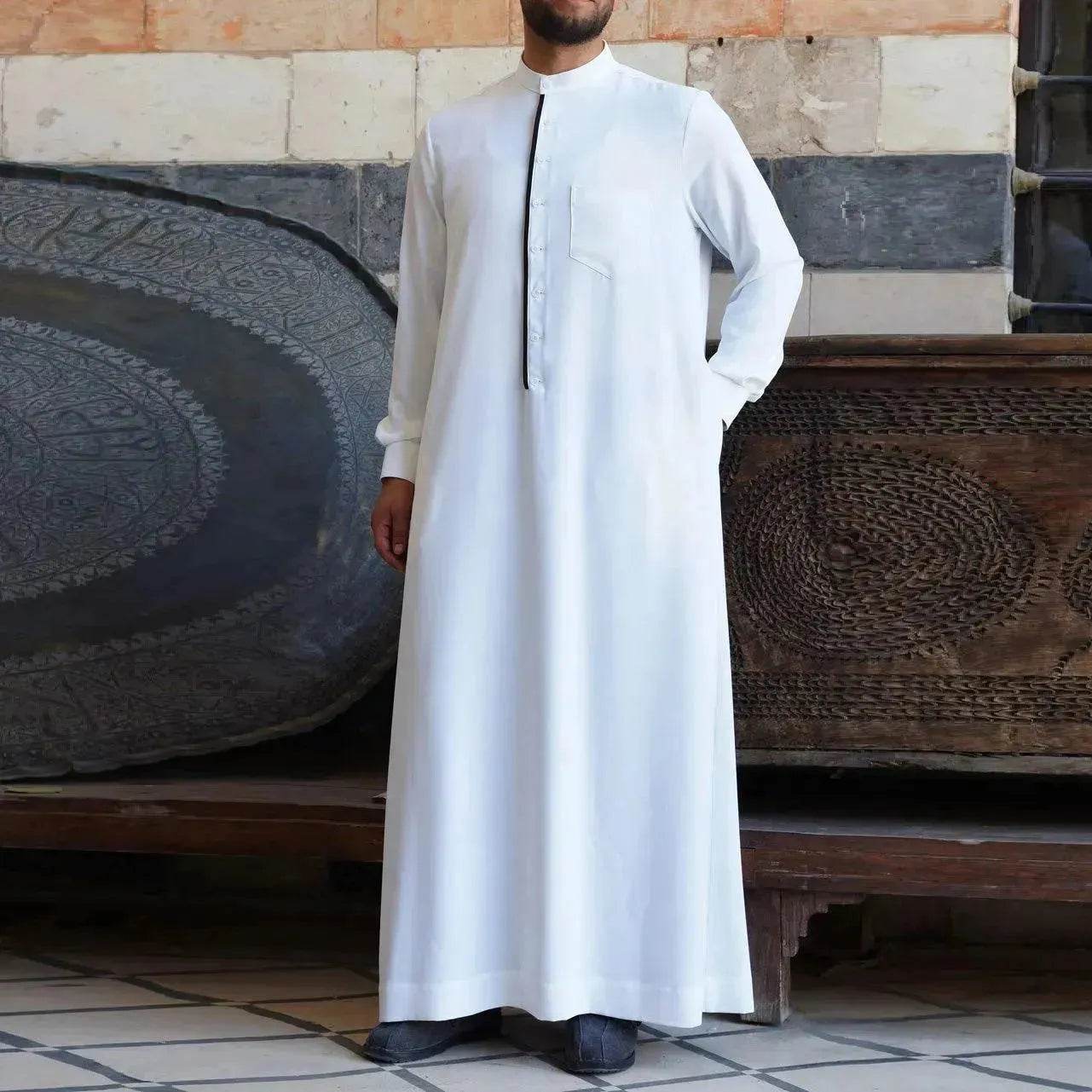 Fashionable and Elegant Men's Fashion Casual White Button Down Arab Robe Moroccan Men's Jalabiya
