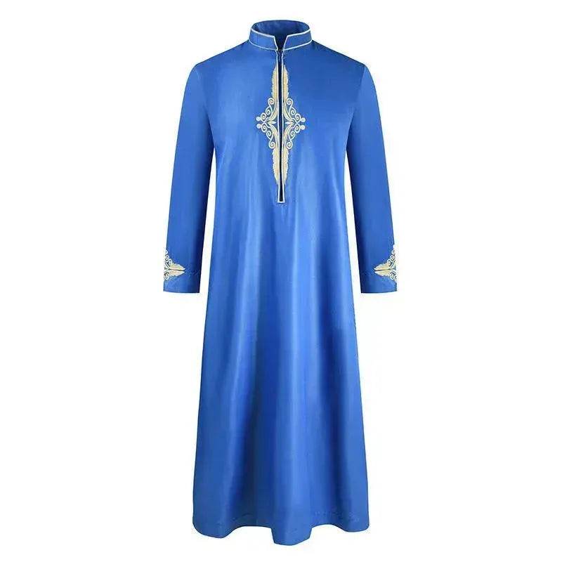 Robe Homme Tendance et Élégante Couleur Unie Brodé Moyen-Orient Arabe Robe de Commerce Extérieur à Manches Longues Djellaba Marocaine Homme