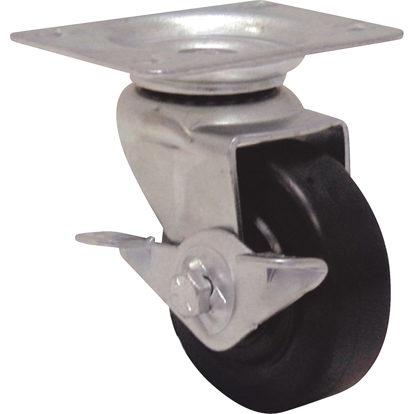 Light-Duty Caster, Swivel with Brake, 5" (127 mm), Polyolefin, 150 lbs. (68 kg.)