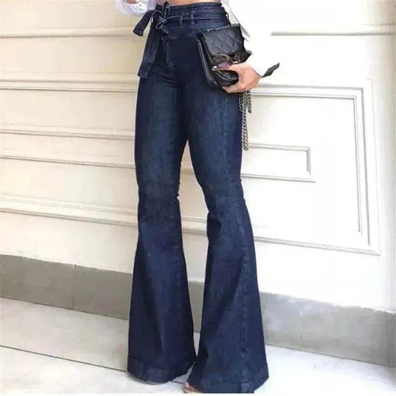 Pantalon large en jean taille haute pour femme