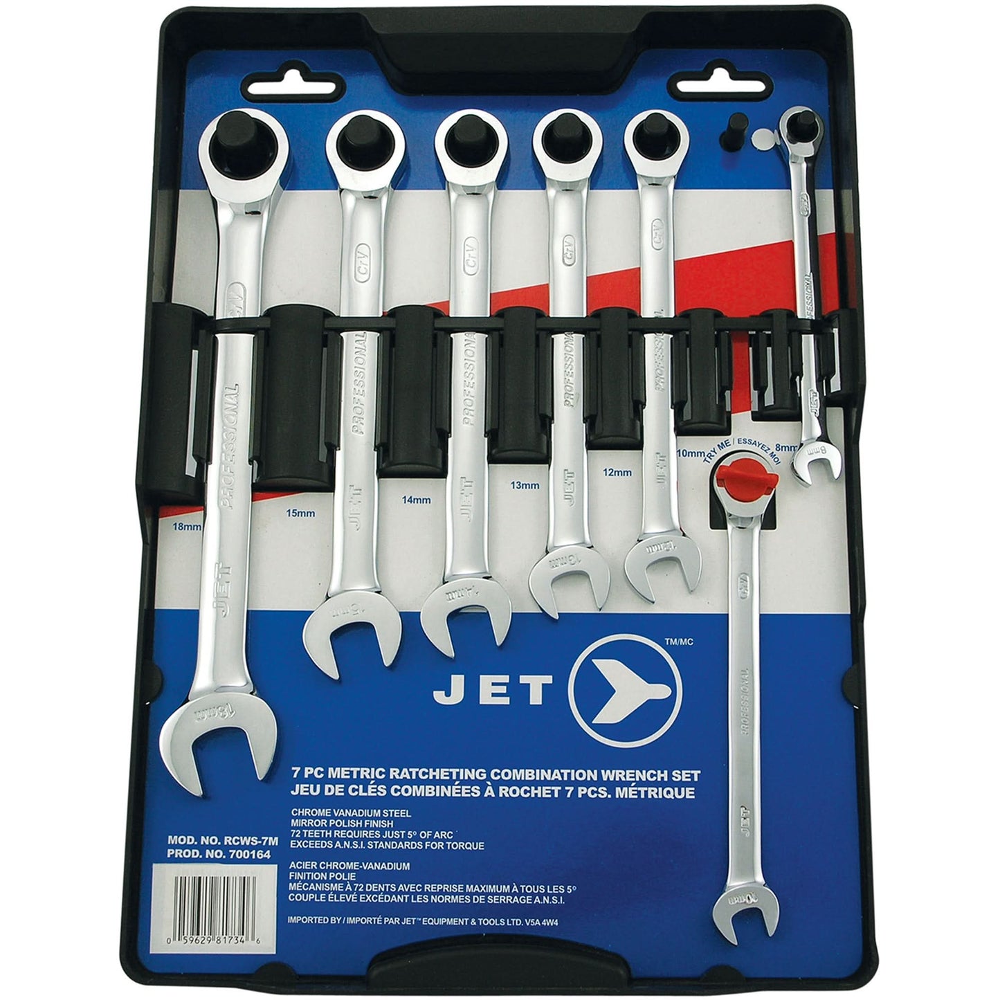 RCWS-7M Long Pattern Wrench Set, Ratcheting Combination, 7 Pieces, Metric