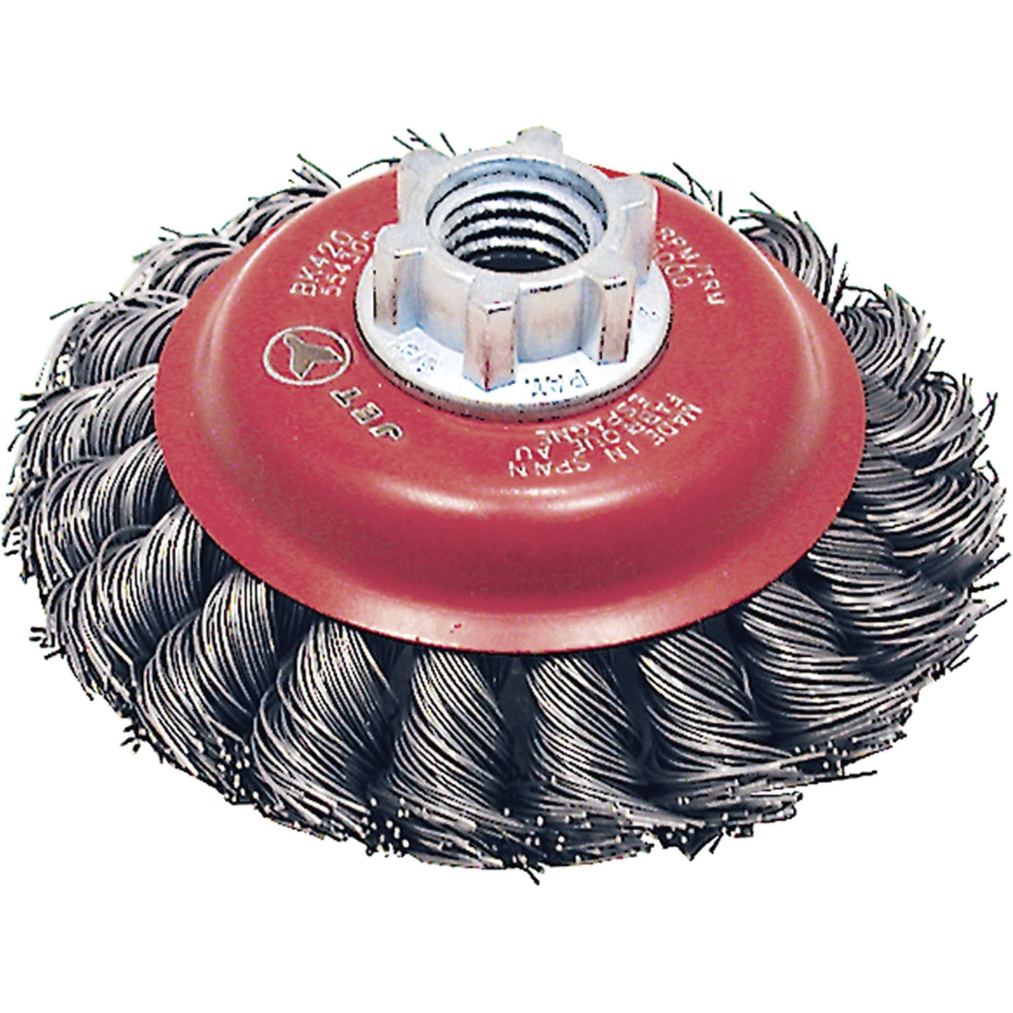 BK420T Knot Twisted Conical Brush, 4" Dia., 0.02" Fill, 5/8"-11 Arbor, Steel