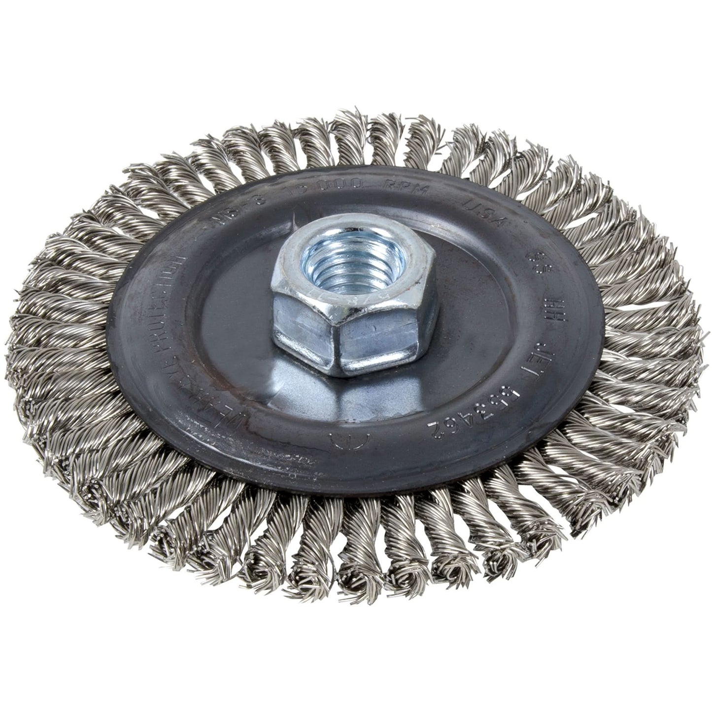 Stringer Bead Brush, 5" Dia., 0.022" Fill, 5/8"-11 Arbor, Stainless Steel