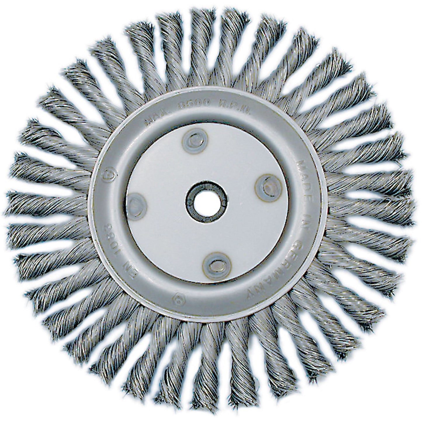 Knot Twisted Wire Wheel, 6" Dia., 0.02" Fill, 5/8"-1/2 Arbor, Steel