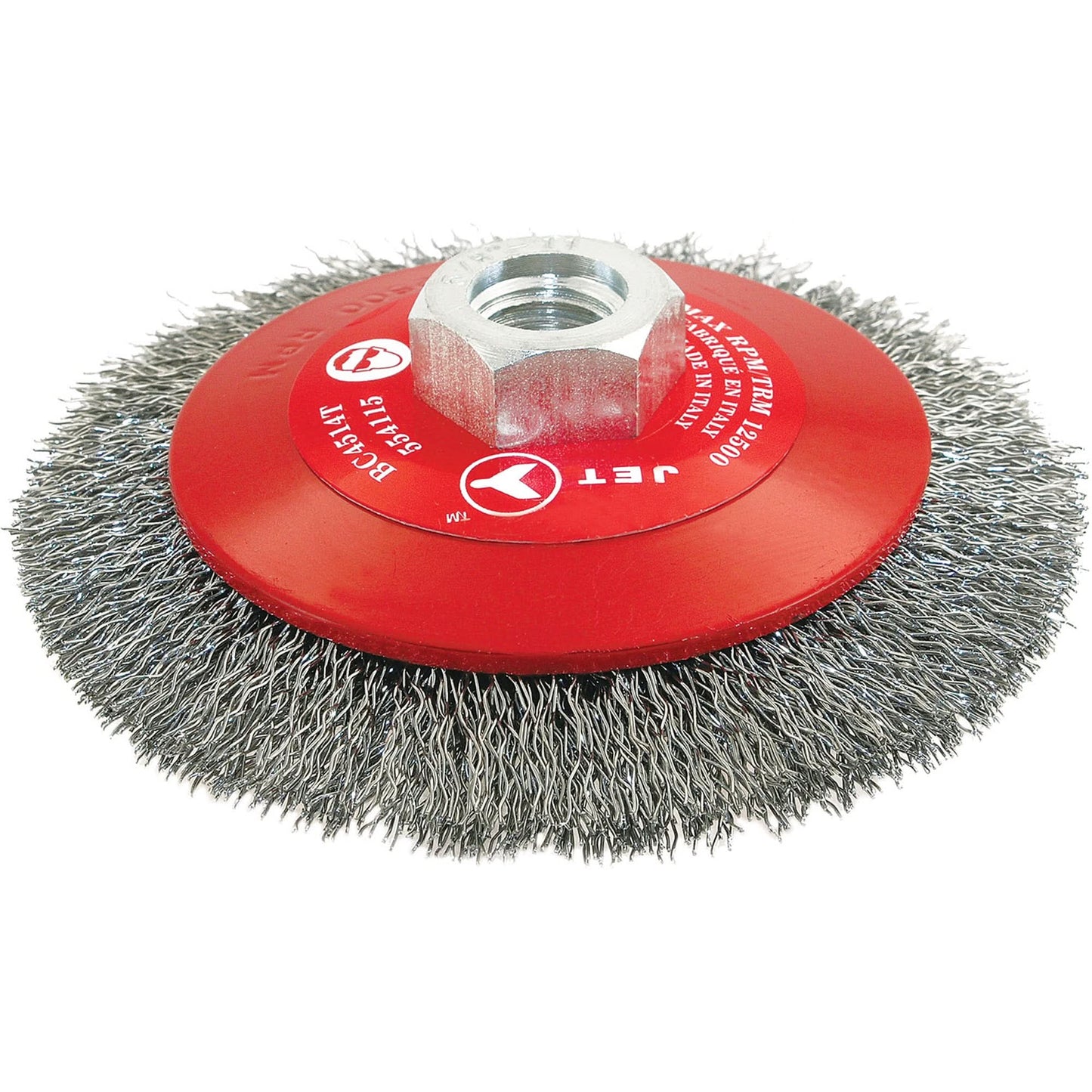 High-Performance Bevel Crimped Conical Brush, 4-1/2" Dia., 0.014" Fill, 5/8"-11 Arbor, Steel