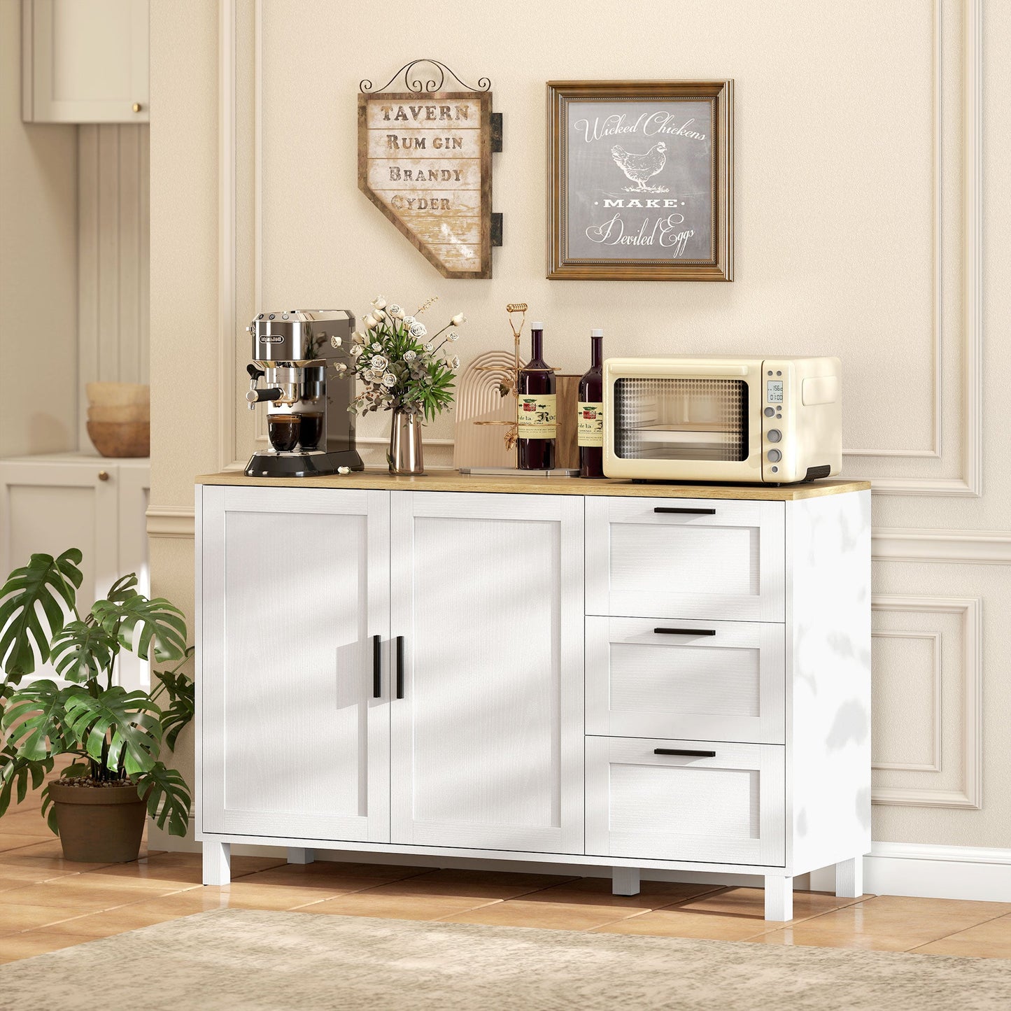 Vesper Modern Sideboard with 3 Drawers and Soft-Close Doors-White