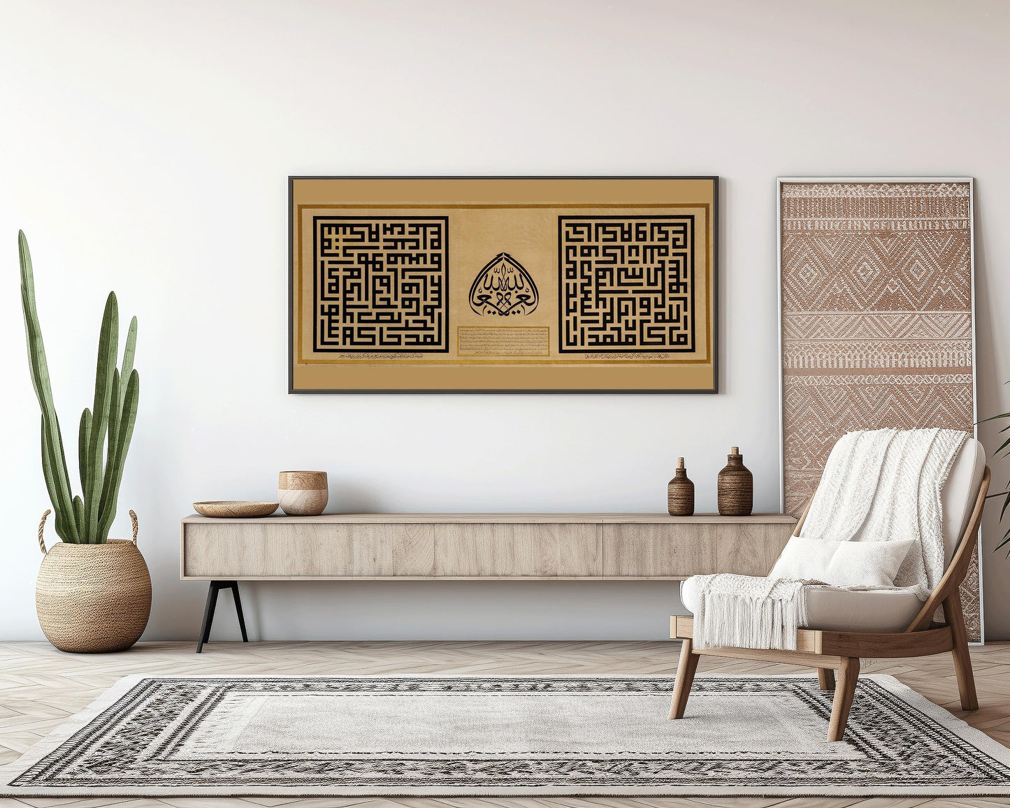 Calligraphie arabe monumentale (1859) | Art antique spectaculaire de grande calligraphie | Disponible encadrée à la main ou sans cadre 2x1