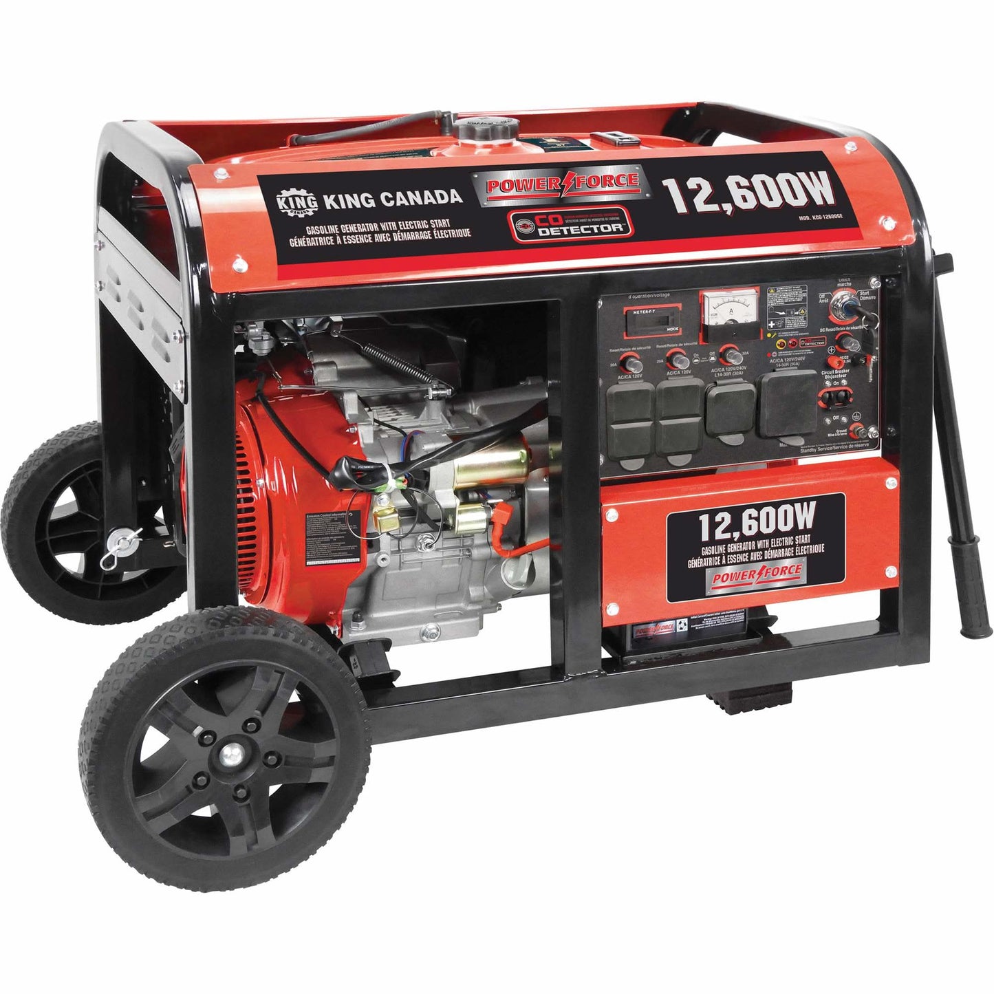 Génératrice à essence avec démarreur électrique, puissance de pointe de 12 600 W, puissance nominale de 9 000 W, 120 V/240 V, réservoir de 31 L