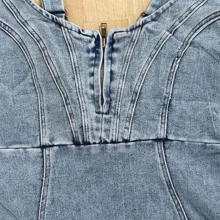 Nouvelle robe en jean à bretelles et col en U, coupe slim décontractée d'été avec fente, vêtements pour femmes