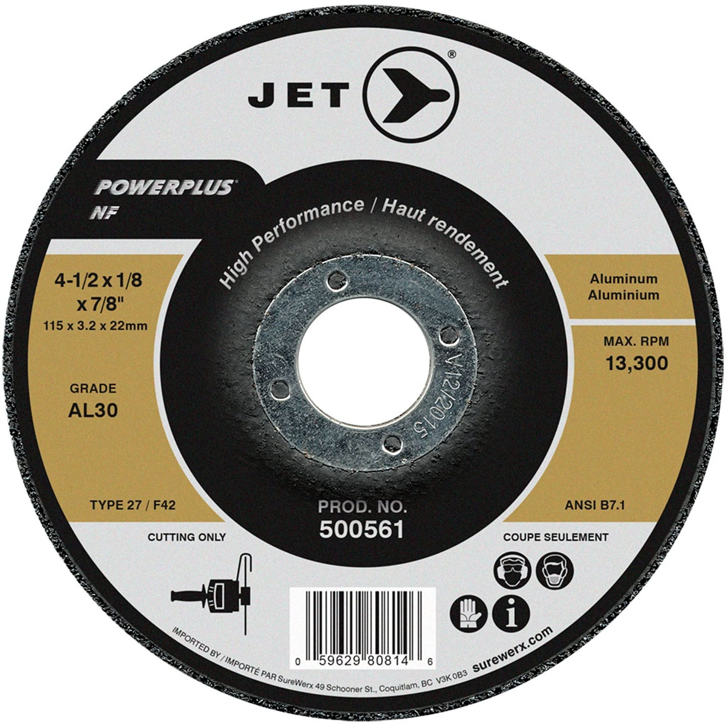 Powerplus NF Cutting Wheel, 4-1/2" x 1/8", 7/8" Arbor, Type 27