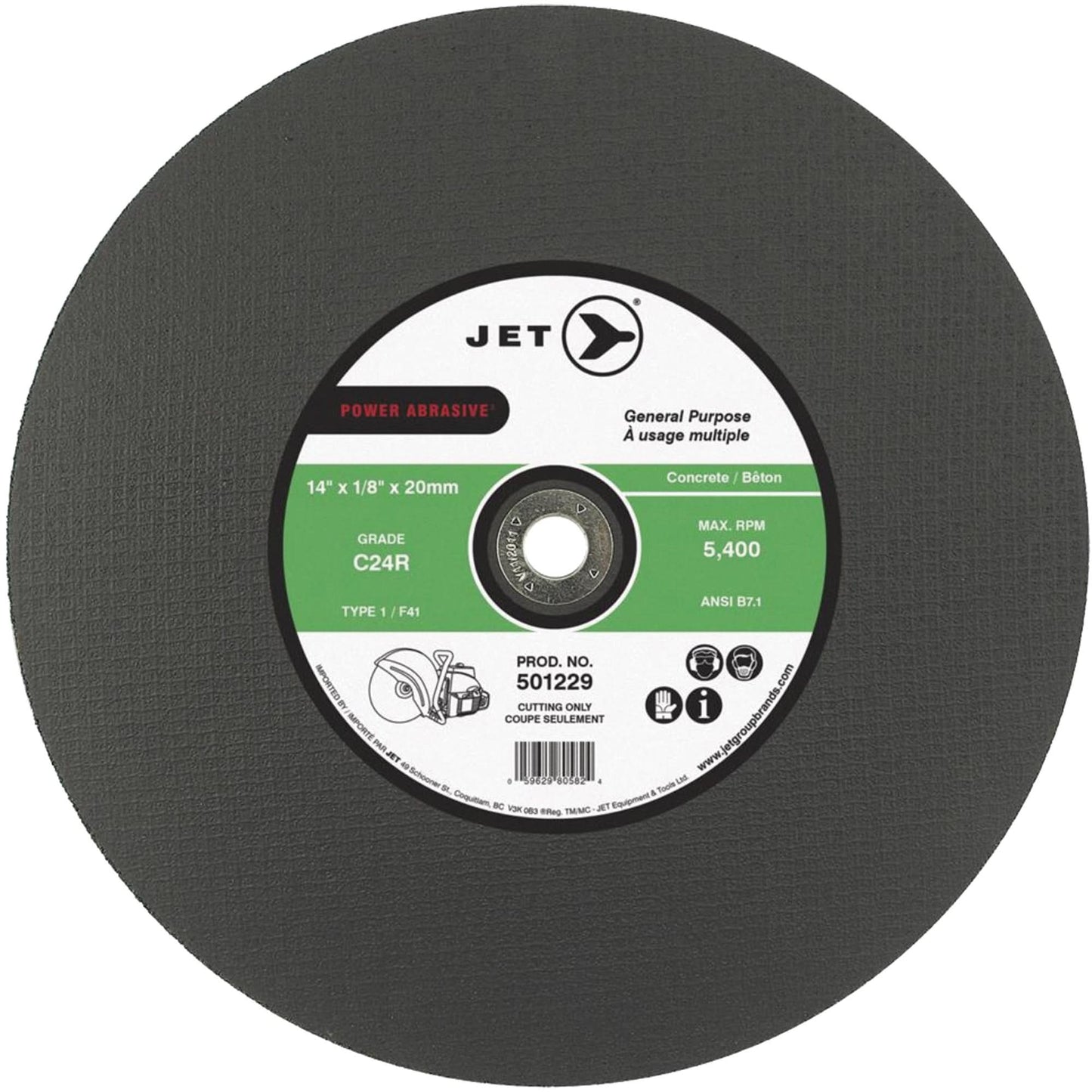 Disque à tronçonner abrasif, 12" x 1/8", alésage 20 mm, Type 1, 6370 tr/min