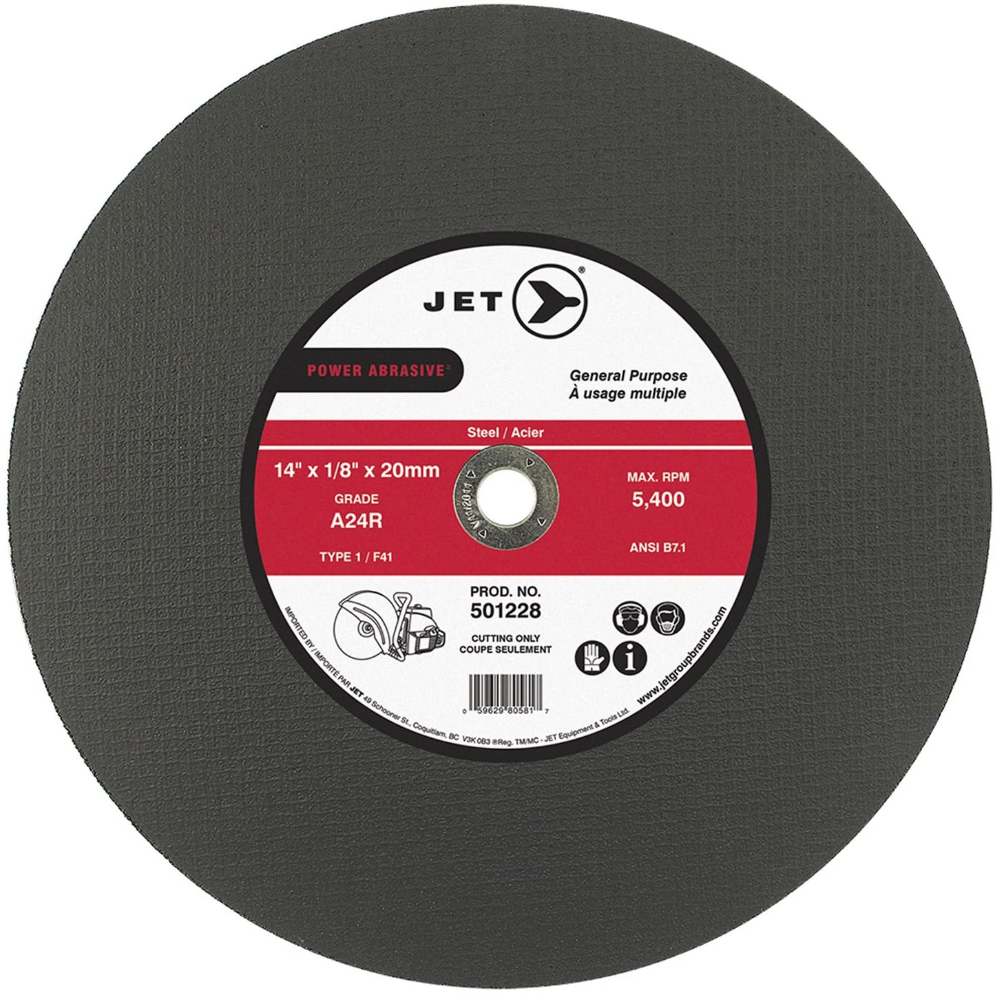 POWER ABRASIVE® Cut-Off Wheel, 14" x 1/8", 20 mm Arbor, Type 1, 5400 RPM