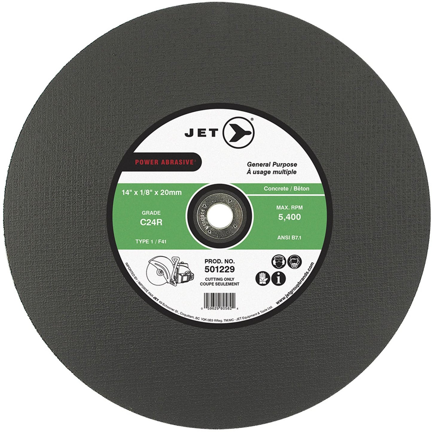 C24R POWER ABRASIVE Cut-Off Wheel, 14" x 1/8", 20 mm Arbor, Type 1, 5400 RPM