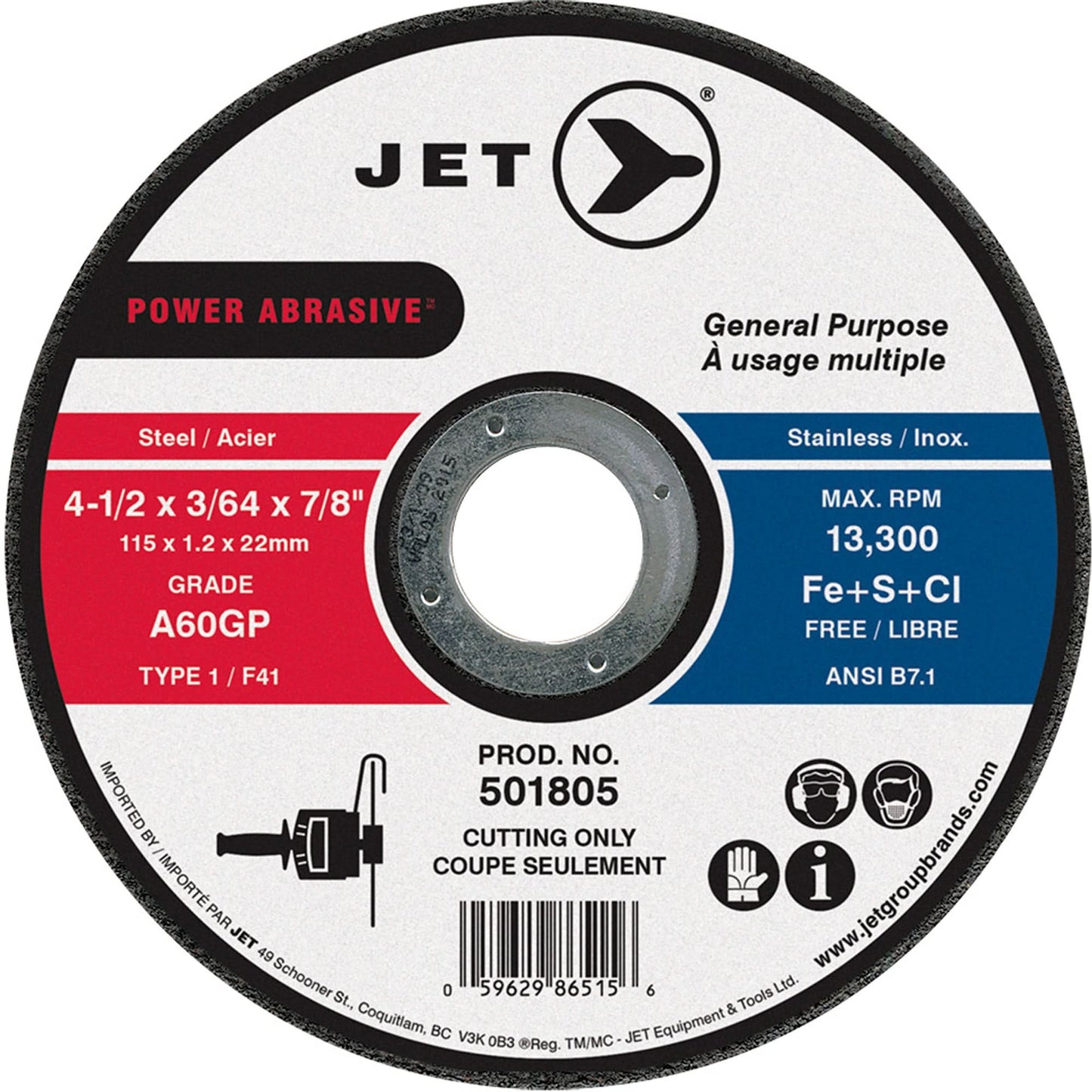 Power Abrasive Cut-Off Wheel, 4-1/2" x 3/64", 7/8" Arbor, Type 1, 13300 RPM