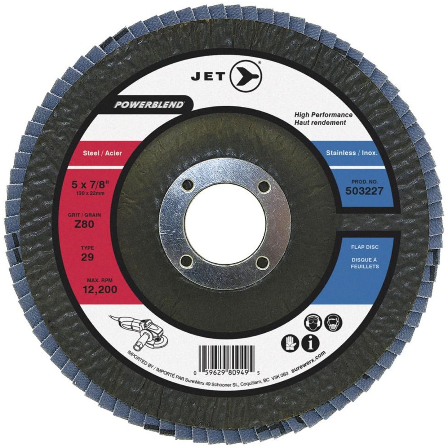 POWERBLEND Flap Disc, 4-1/2" x 7/8", Type 29, Z80 Grit, Zirconia Alumina