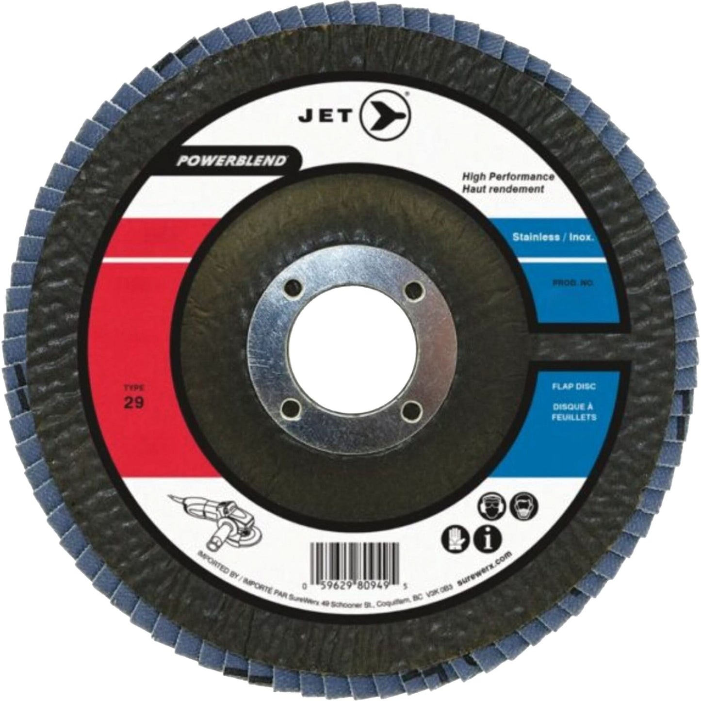 POWERBLEND Flap Disc, 5" x 7/8", Type 29, Z120 Grit, Zirconia Alumina