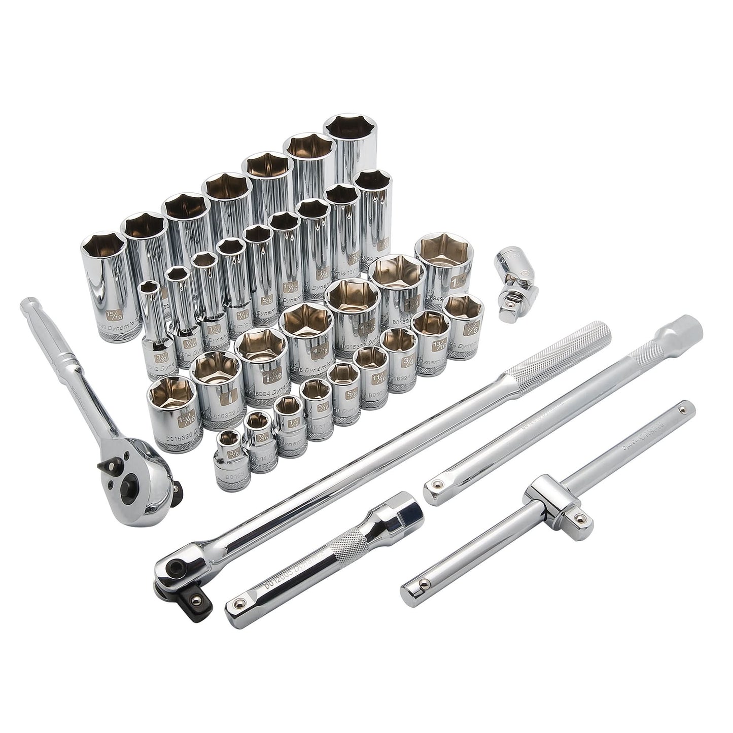 SAE Socket Set, 38 Pcs, 1/2" Drive Size, Deep