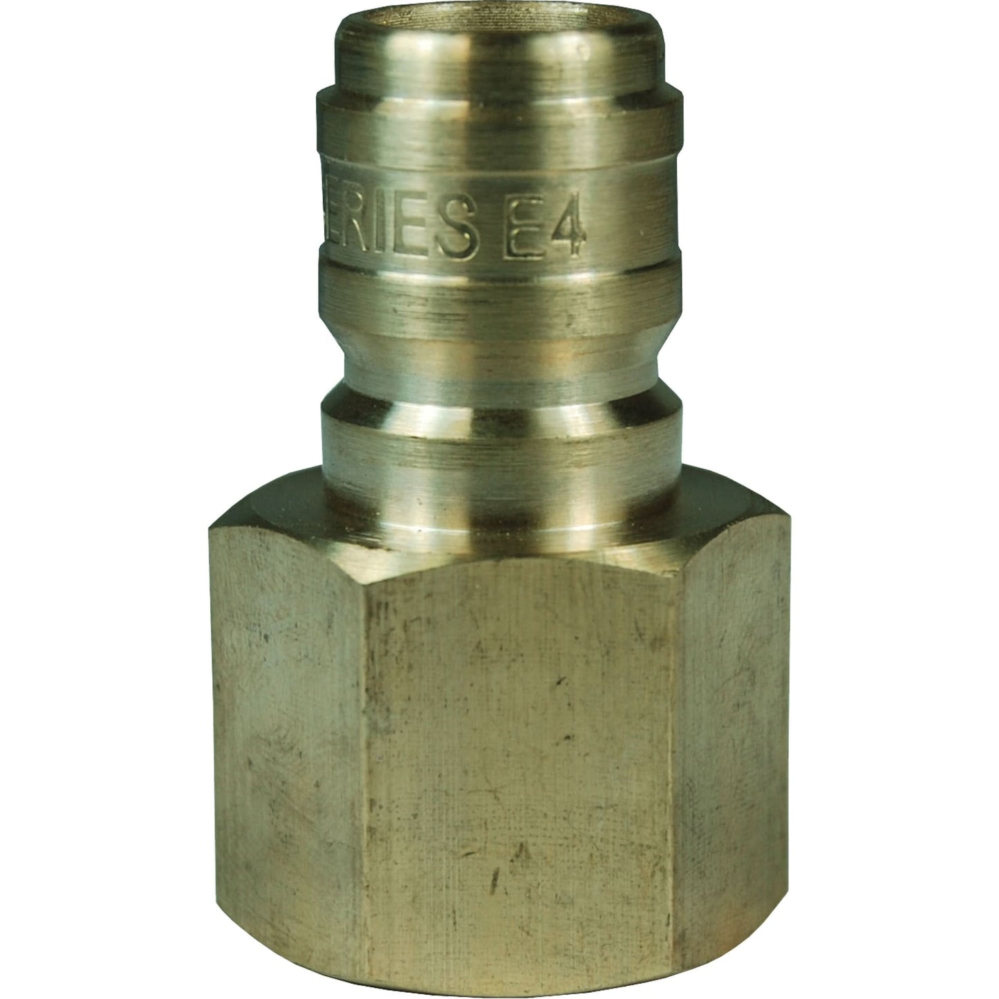 DQC E-Series Straight Through Interchange Plug, Brass, 3/4", Female NPTF, 1700 PSI