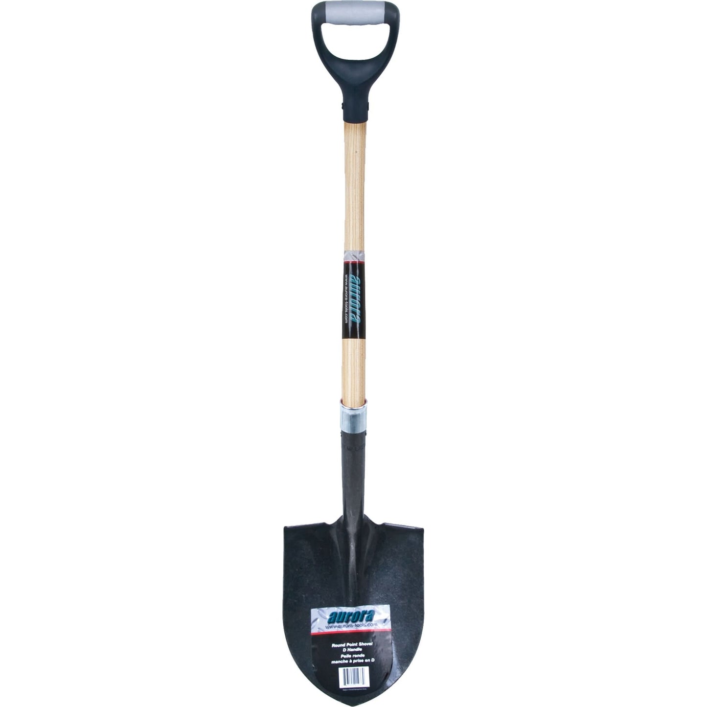 Heavy-Duty Round Point Shovel, Carbon Steel Blade, Hardwood, D-Grip Handle