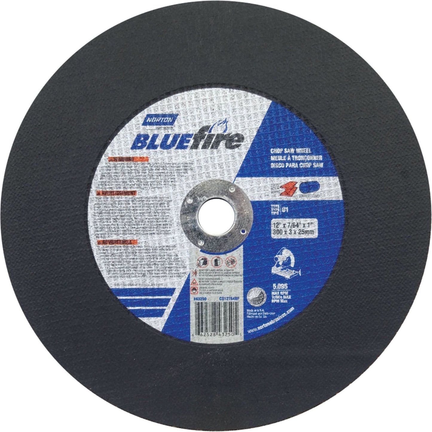 BlueFire® Chop Saw Wheels, 14" x 7/64", 1" Arbor, Type 01/27, Zirconia Alumina, 4365 RPM
