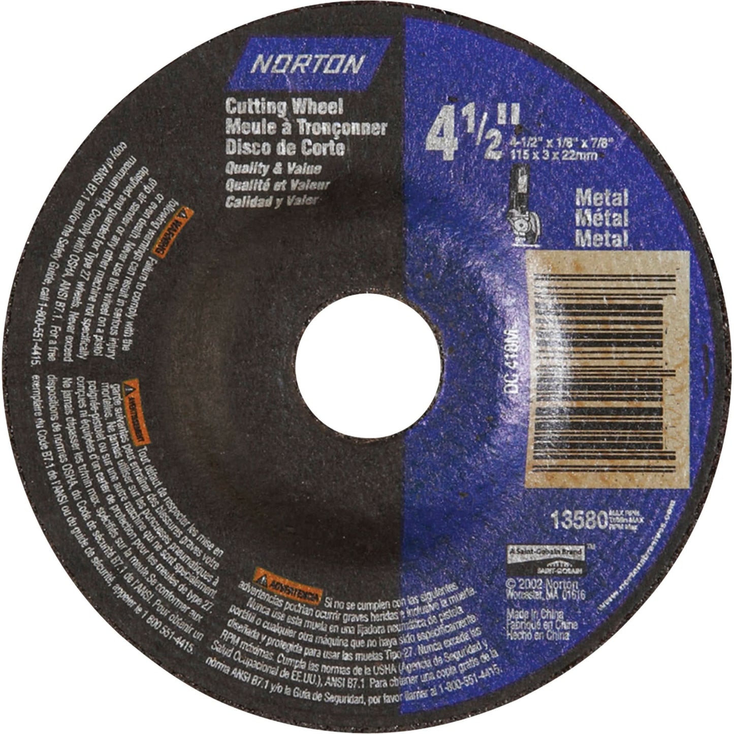 Depressed Centre Metal Grinding Wheels, 5" x 1/8", 7/8" Arbor, Aluminum Oxide, Type 27