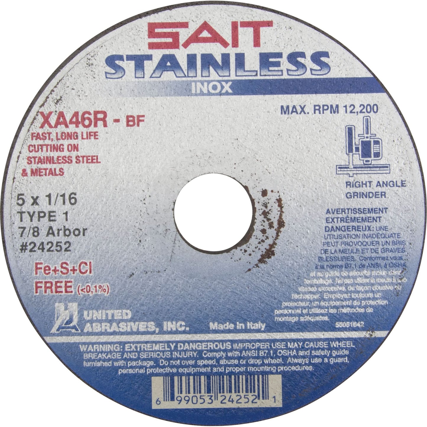 Cut-Off Wheel Contaminant-Free ZA46R, 15" x 1/16", 7/8" Arbor, Type 1, Aluminum Oxide, 12200 RPM