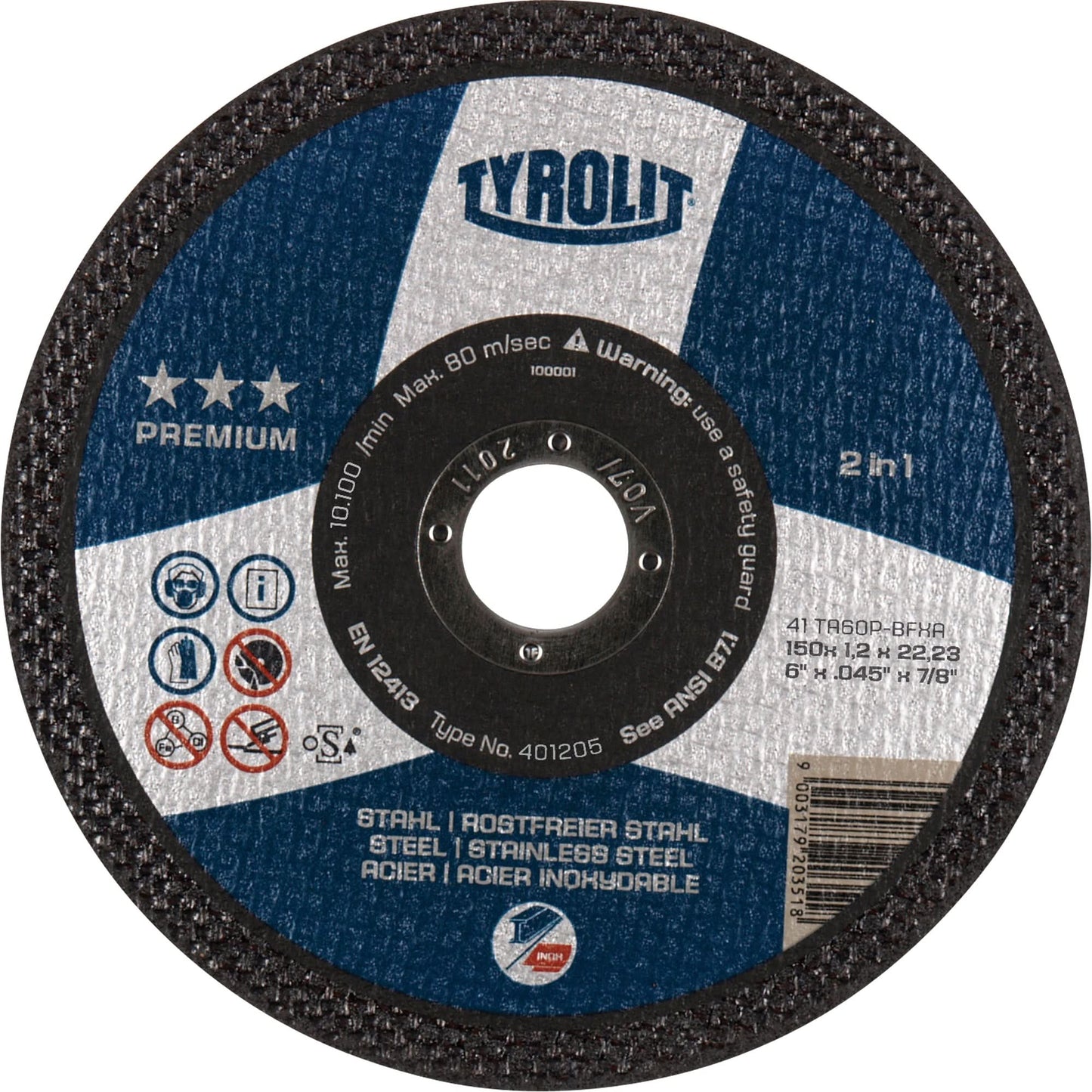 Disque à tronçonner Premium 2 en 1 Thincut, 6" x 0,045", alésage 7/8", type 1, oxyde d'aluminium, 10200 tr/min